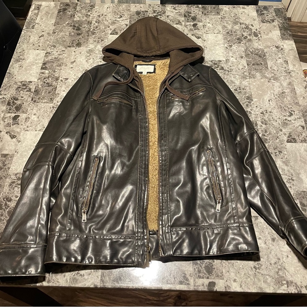 Sonoma Men’s Faux Leather Bomber Jacket Brown Large